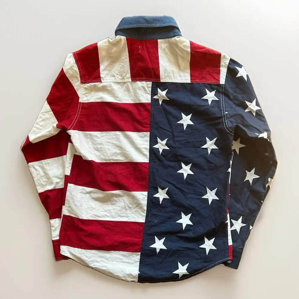 Roper American Flag Button Down Shirt Boy's Size Large (12-14) USA Western